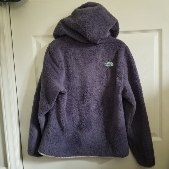 The North Face Women's Jacket Medium Dark Blue Purple Sherpa Fleece Zip Hooded - Picture 2 of 3